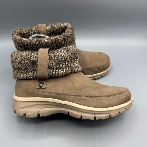 Skechers Comfort Boots Womens Winter Snow Brown Ankle Top Pull On Size 9 - Picture 1 of 11
